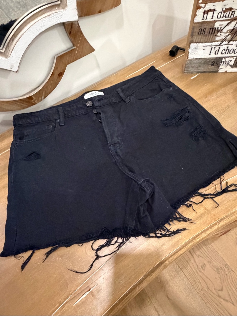 Hidden Black Distressed High-Rise Denim Shorts - Women